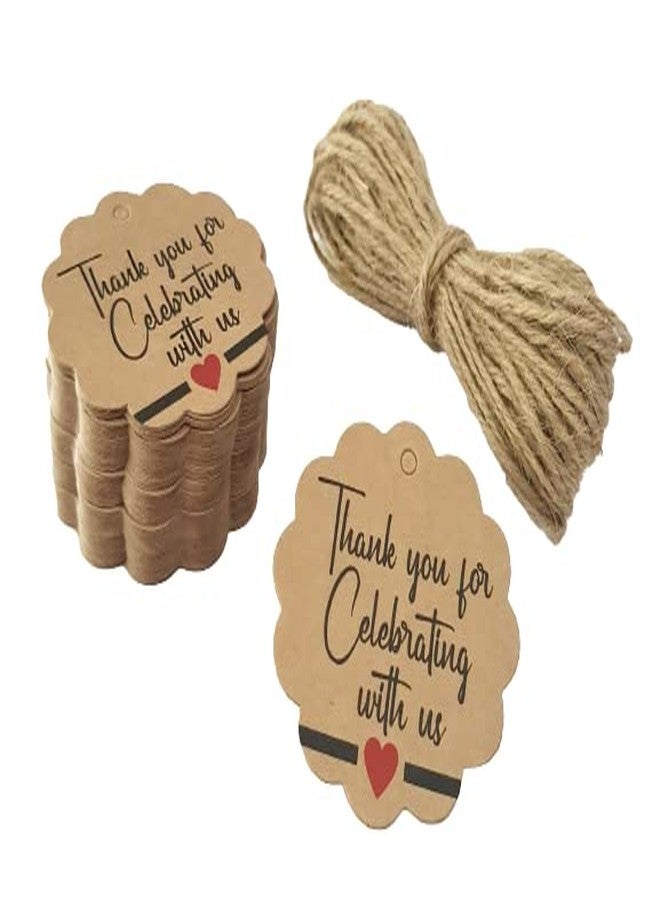 TOWNBUS Thank You for Celebrating with us Craft Brown Hang Tags with String for Party & Celebration | Return Gift Kraft Tags with Jute Rope | Thread | D1-50 Nos - Image 1